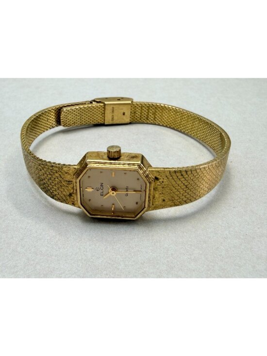 Vintage Elgin Quartz Gold Tone Mesh Bracelet Ladies Watch Japan main image 4